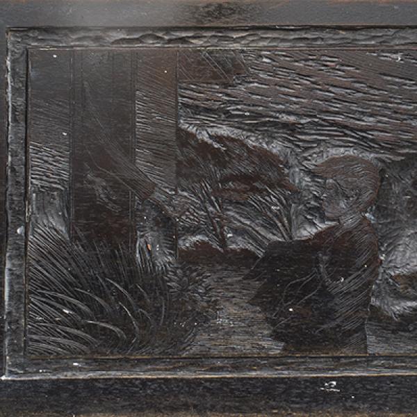 Niño con poncho en un campo ventoso